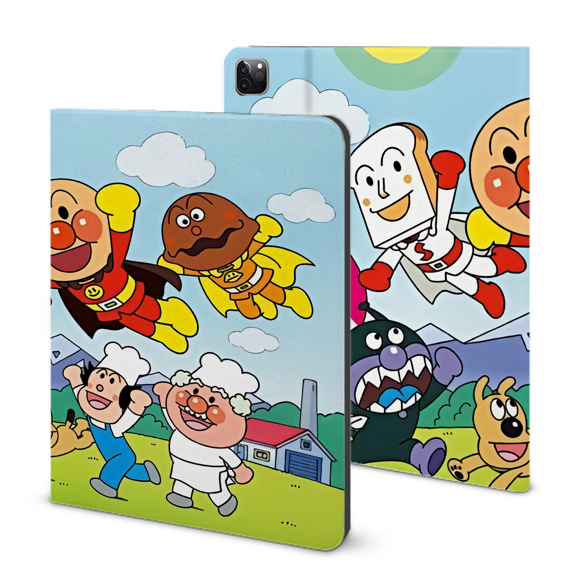 （画像用） アンパンマン Anpanman IPad ケース ブック型 PUレザー TPU 耐衝撃 軽量 薄型 ペン収納なし 全面保護 IPad 各モデル対応